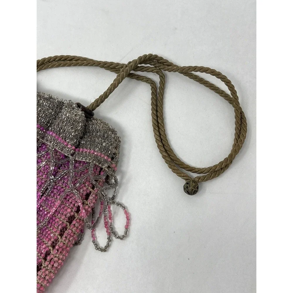 Glass Bead Drawstring Flapper Purse Manganese‎ Cadmium 1920s Purple UV Reactive